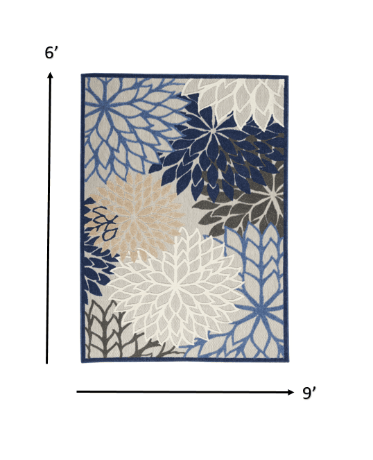 6' X 9' Blue And Gray Floral Indoor Outdoor Area Rug - Homeroots - Flyclothing LLC