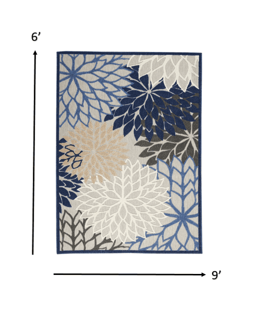 6' X 9' Blue And Gray Floral Indoor Outdoor Area Rug - Homeroots - Flyclothing LLC