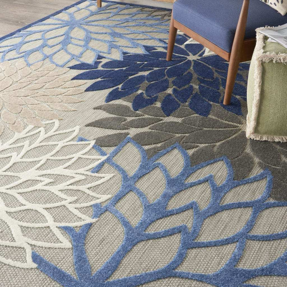 8' X 11' Blue And Gray Floral Indoor Outdoor Area Rug - Homeroots - Flyclothing LLC