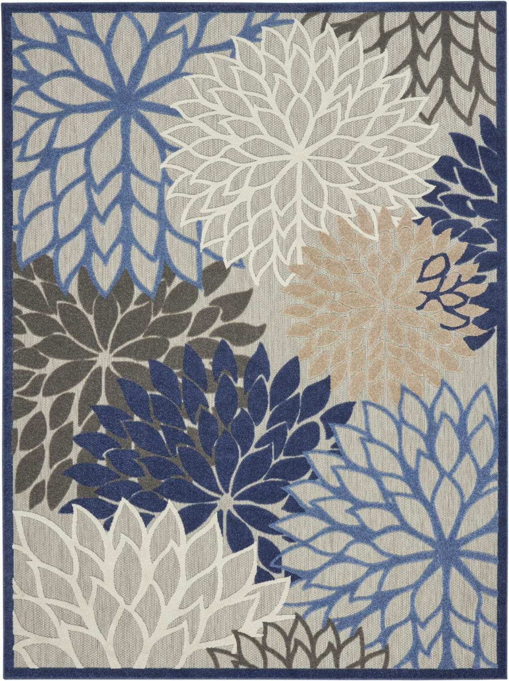 8' X 11' Blue And Gray Floral Indoor Outdoor Area Rug - Homeroots - Flyclothing LLC