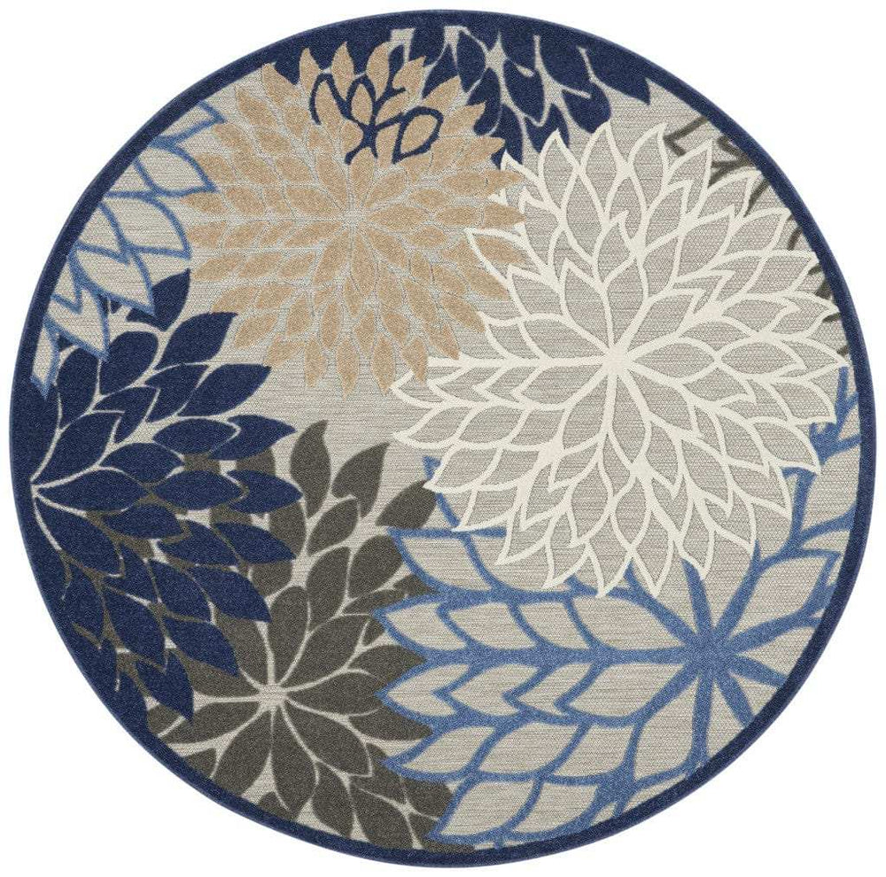 8' Round Blue And Gray Round Floral Indoor Outdoor Area Rug - Homeroots - Flyclothing LLC