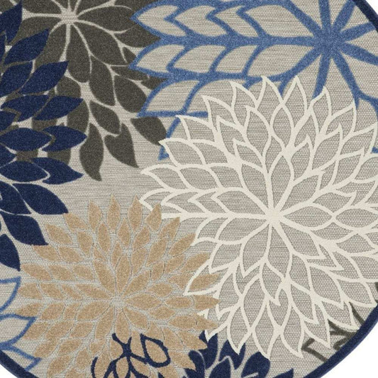 8' Round Blue And Gray Round Floral Indoor Outdoor Area Rug - Homeroots - Flyclothing LLC