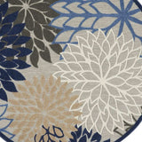 8' Round Blue And Gray Round Floral Indoor Outdoor Area Rug - Homeroots - Flyclothing LLC