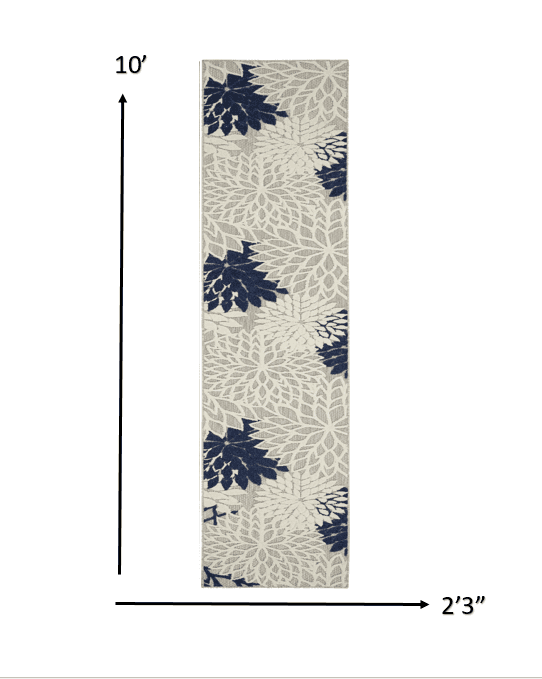 2' X 10' Ivory And Blue Floral Indoor Outdoor Area Rug - Homeroots - Flyclothing LLC