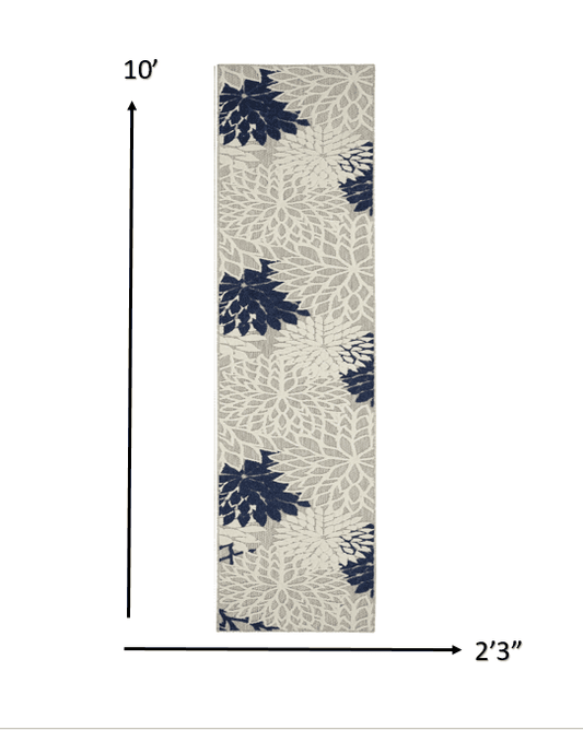 2' X 10' Ivory And Blue Floral Indoor Outdoor Area Rug - Homeroots - Flyclothing LLC
