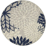 4' Round Ivory And Blue Round Floral Indoor Outdoor Area Rug - Homeroots - Flyclothing LLC