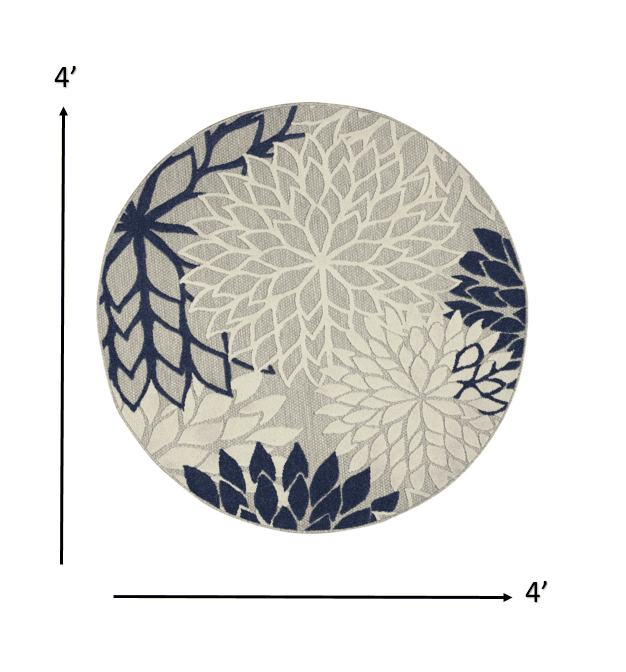 4' Round Ivory And Blue Round Floral Indoor Outdoor Area Rug - Homeroots - Flyclothing LLC