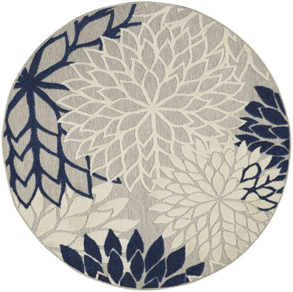 5' Round Ivory And Blue Round Floral Indoor Outdoor Area Rug - Homeroots - Flyclothing LLC
