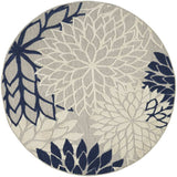 5' Round Ivory And Blue Round Floral Indoor Outdoor Area Rug - Homeroots - Flyclothing LLC