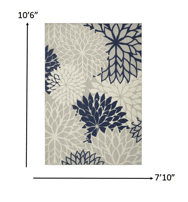8' X 11' Ivory And Blue Floral Indoor Outdoor Area Rug - Homeroots - Flyclothing LLC