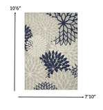 8' X 11' Ivory And Blue Floral Indoor Outdoor Area Rug - Homeroots - Flyclothing LLC