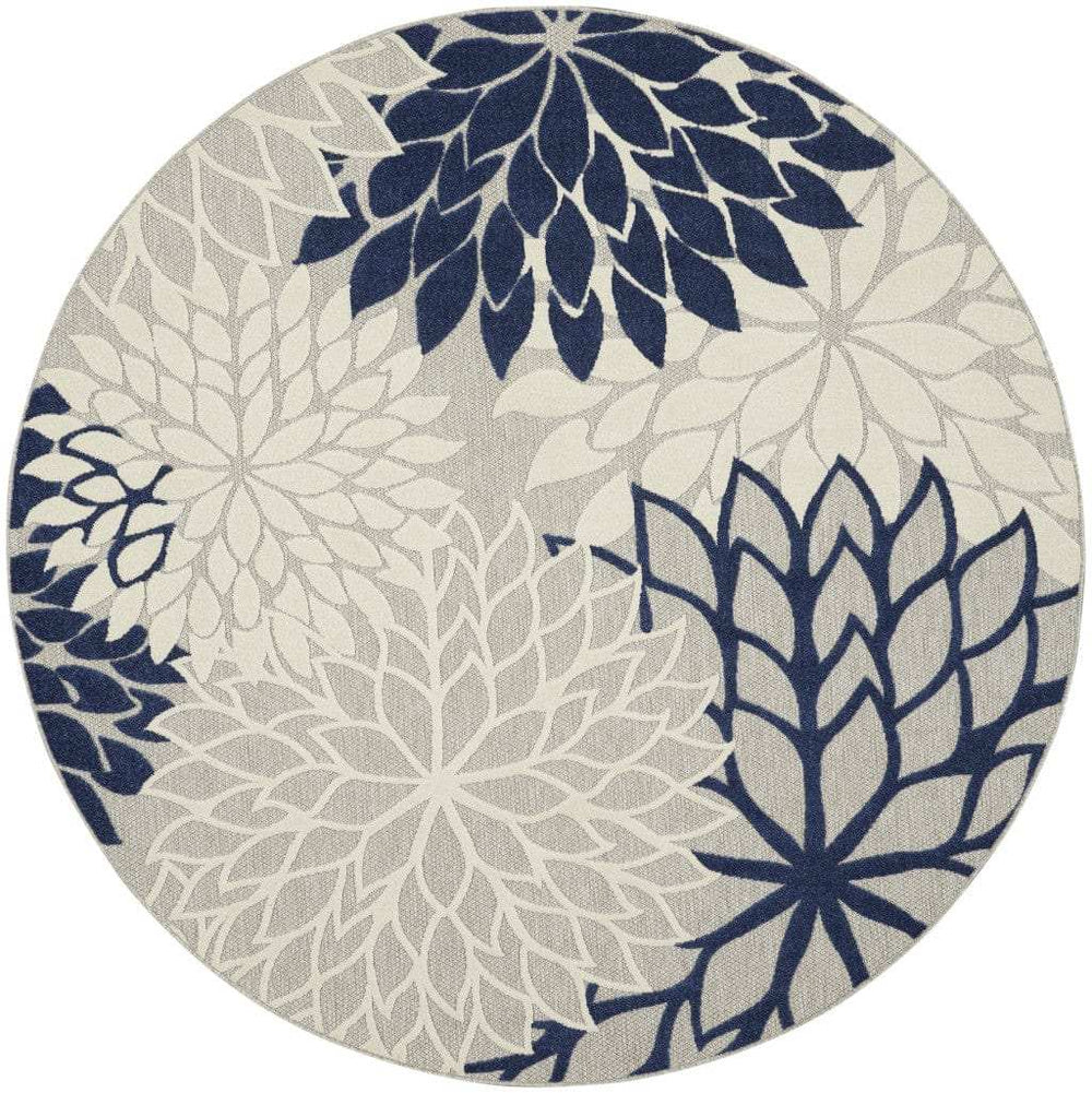 8' Round Ivory And Blue Round Floral Indoor Outdoor Area Rug - Homeroots - Flyclothing LLC