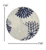 8' Round Ivory And Blue Round Floral Indoor Outdoor Area Rug - Homeroots - Flyclothing LLC