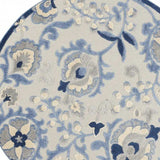 4' Round Blue And Gray Round Floral Indoor Outdoor Area Rug - Homeroots - Flyclothing LLC