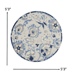 5' Round Blue And Gray Round Floral Indoor Outdoor Area Rug - Homeroots - Flyclothing LLC