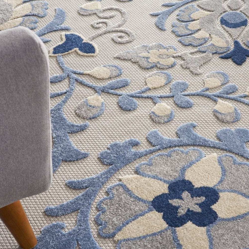 8' X 11' Blue And Gray Floral Indoor Outdoor Area Rug - Homeroots - Flyclothing LLC