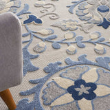 8' X 11' Blue And Gray Floral Indoor Outdoor Area Rug - Homeroots - Flyclothing LLC