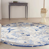 8' Round Blue And Gray Round Floral Indoor Outdoor Area Rug - Homeroots - Flyclothing LLC