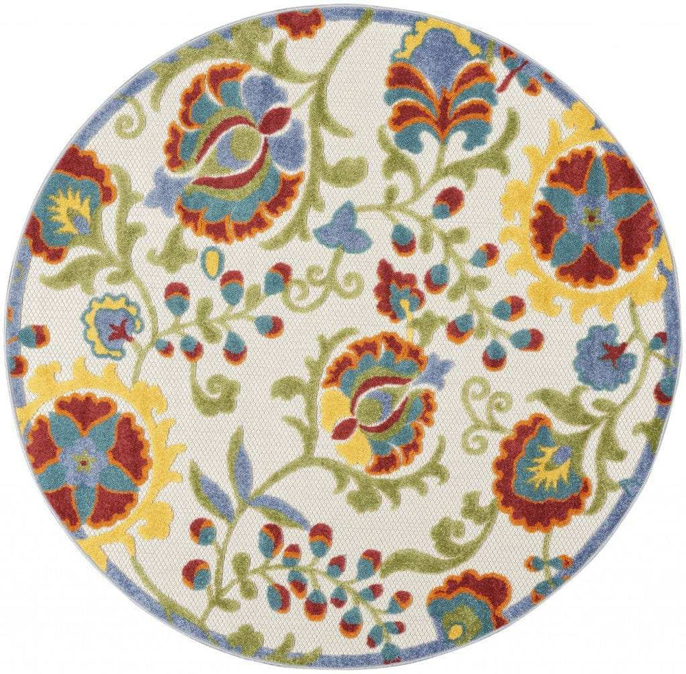 4' Round Green And Ivory Round Floral Indoor Outdoor Area Rug - Homeroots - Flyclothing LLC