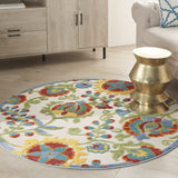4' Round Green And Ivory Round Floral Indoor Outdoor Area Rug - Homeroots - Flyclothing LLC