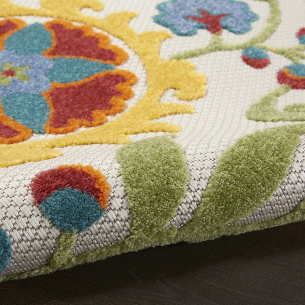 4' Round Green And Ivory Round Floral Indoor Outdoor Area Rug - Homeroots - Flyclothing LLC