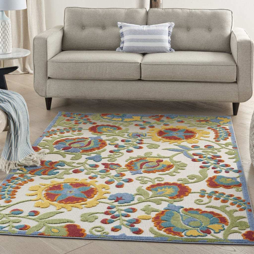 5' X 7' Ivory/Multi Floral Indoor Outdoor Area Rug - Homeroots - Flyclothing LLC