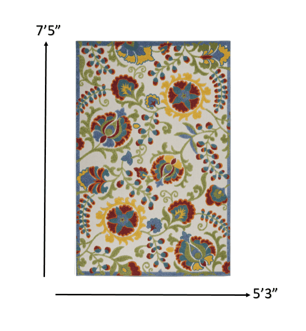 5' X 7' Ivory/Multi Floral Indoor Outdoor Area Rug - Homeroots - Flyclothing LLC