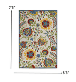 5' X 7' Ivory/Multi Floral Indoor Outdoor Area Rug - Homeroots - Flyclothing LLC