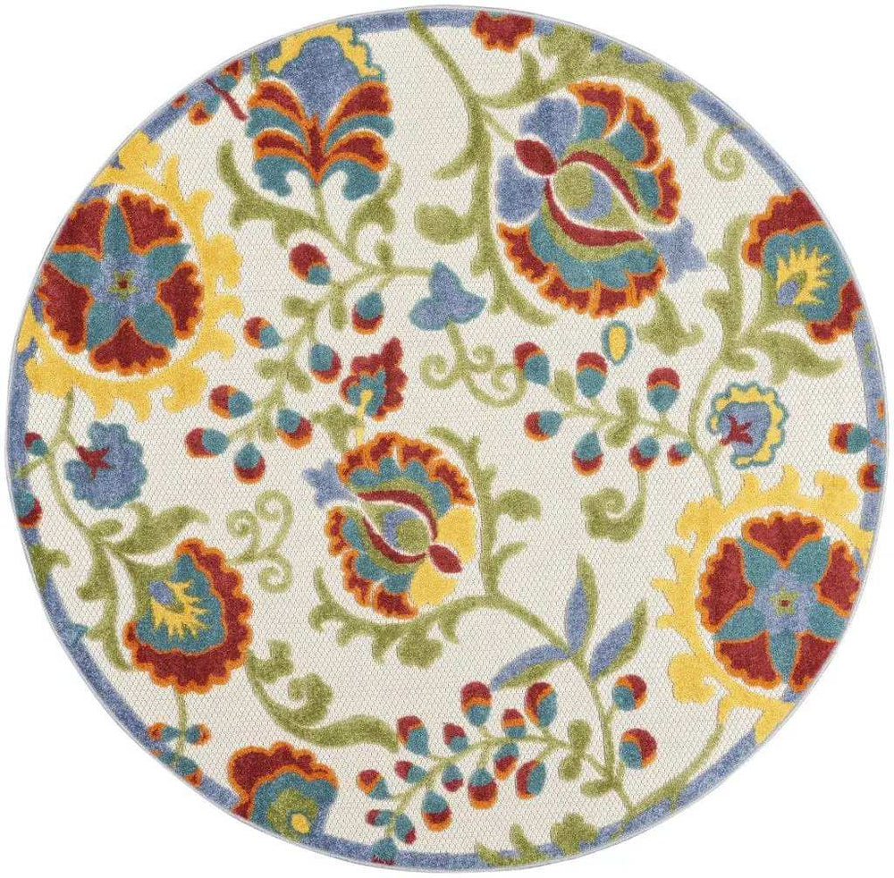 5' Round Green And Ivory Round Floral Indoor Outdoor Area Rug - Homeroots - Flyclothing LLC