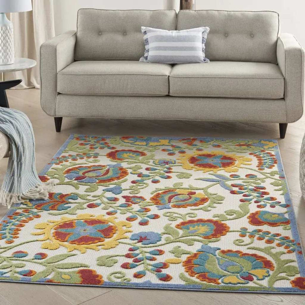 6’ X 9’ Ivory Multi Floral Indoor Outdoor Area Rug - Homeroots - Flyclothing LLC