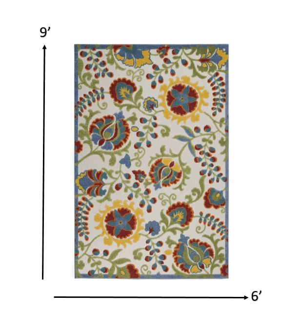 6’ X 9’ Ivory Multi Floral Indoor Outdoor Area Rug - Homeroots - Flyclothing LLC