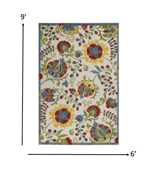 6’ X 9’ Ivory Multi Floral Indoor Outdoor Area Rug - Homeroots - Flyclothing LLC