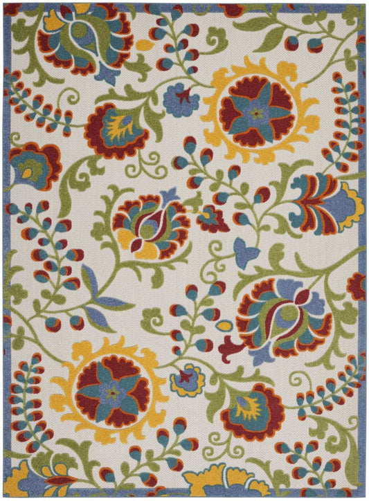 8' X 11' Green And Ivory Floral Indoor Outdoor Area Rug - Homeroots - Flyclothing LLC