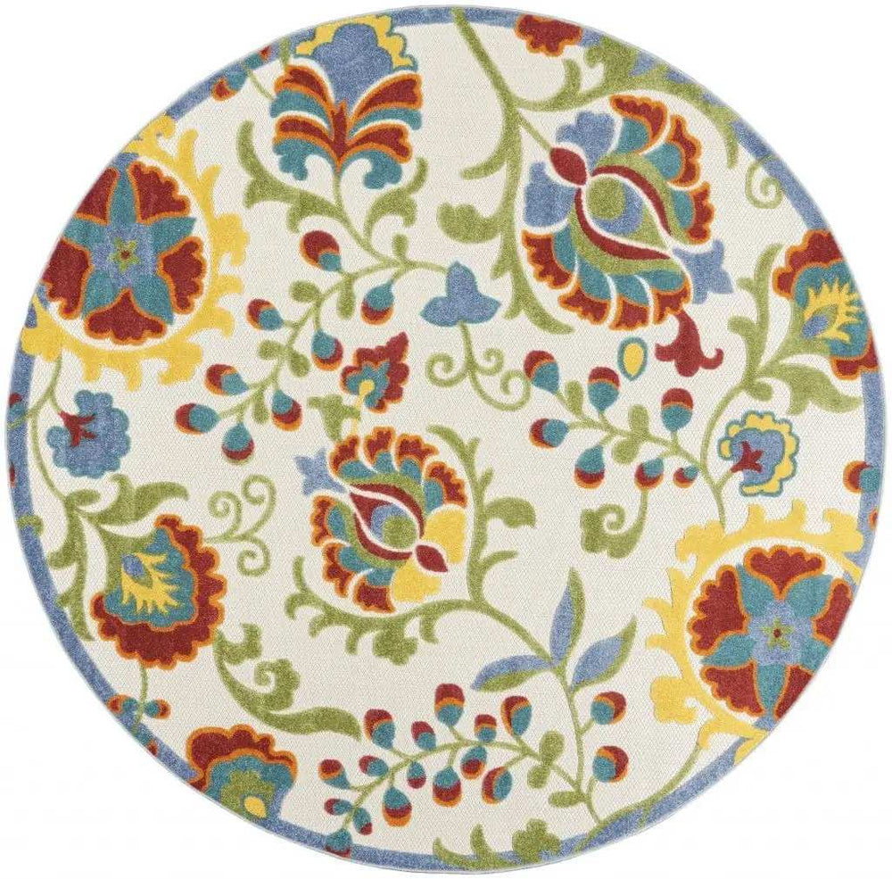 8' Round Green And Ivory Round Floral Indoor Outdoor Area Rug - Homeroots - Flyclothing LLC