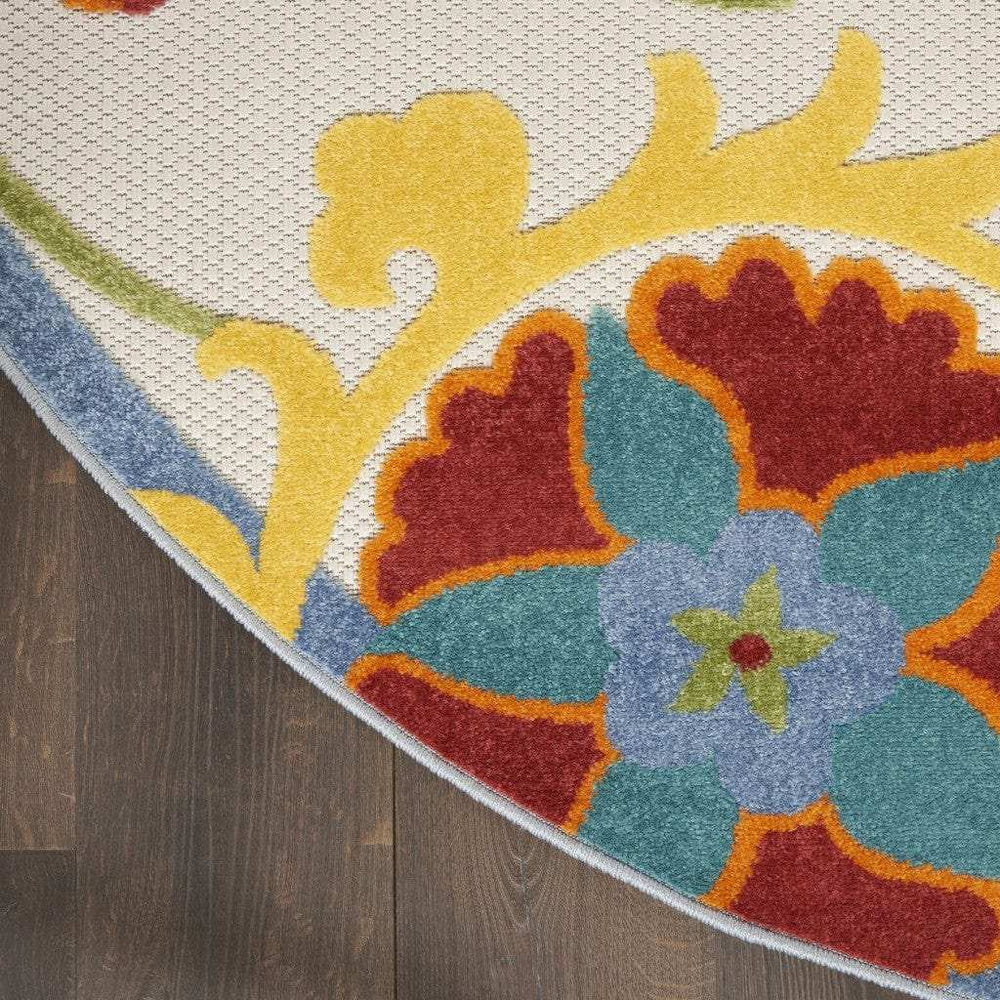 8' Round Green And Ivory Round Floral Indoor Outdoor Area Rug - Homeroots - Flyclothing LLC