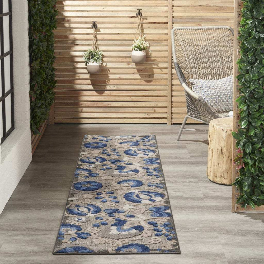 2' X 8' Blue And Gray Floral Indoor Outdoor Area Rug - Homeroots - Flyclothing LLC