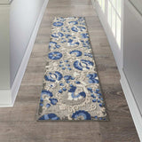 2' X 10' Blue And Gray Floral Indoor Outdoor Area Rug - Homeroots - Flyclothing LLC
