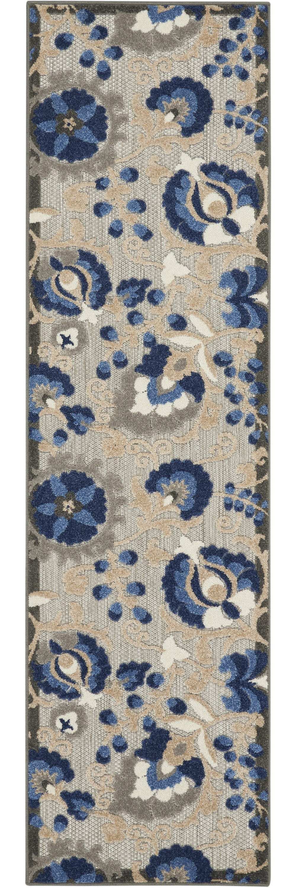 2' X 12' Natural and Blue Indoor Outdoor Runner Rug - Homeroots - Flyclothing LLC