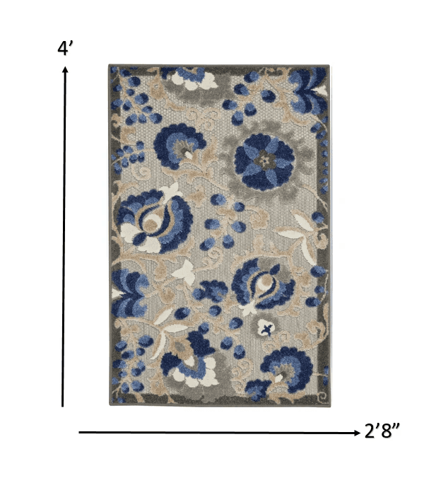 3' X 4' Blue And Gray Floral Indoor Outdoor Area Rug - Homeroots - Flyclothing LLC