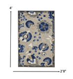 3' X 4' Blue And Gray Floral Indoor Outdoor Area Rug - Homeroots - Flyclothing LLC