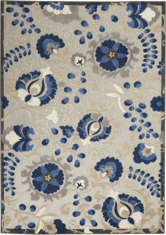 4' X 6' Blue And Gray Floral Indoor Outdoor Area Rug - Homeroots - Flyclothing LLC