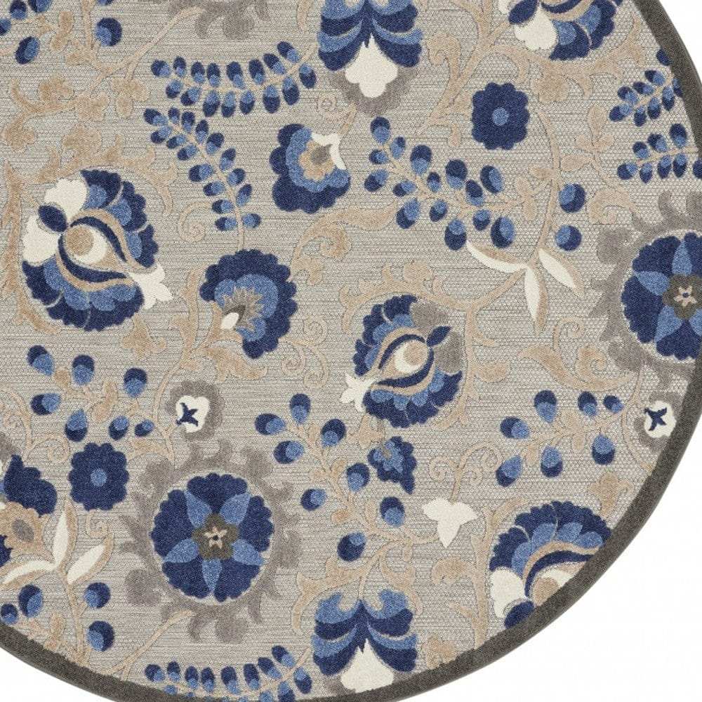 4' Round Blue And Gray Round Floral Indoor Outdoor Area Rug - Homeroots - Flyclothing LLC