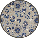 5' Round Blue And Gray Round Floral Indoor Outdoor Area Rug - Homeroots - Flyclothing LLC