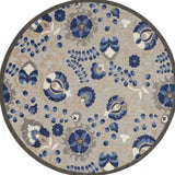 5' Round Blue And Gray Round Floral Indoor Outdoor Area Rug - Homeroots - Flyclothing LLC
