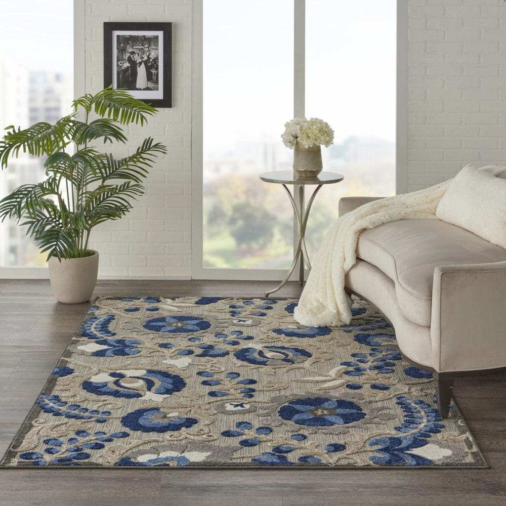 6' X 9' Blue And Gray Floral Indoor Outdoor Area Rug - Homeroots - Flyclothing LLC
