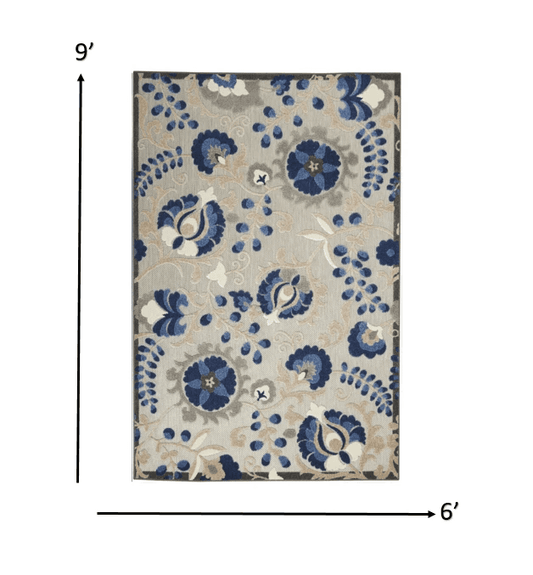 6' X 9' Blue And Gray Floral Indoor Outdoor Area Rug - Homeroots - Flyclothing LLC