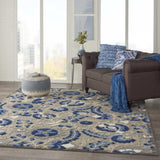 7' X 10' Blue And Gray Floral Indoor Outdoor Area Rug - Homeroots - Flyclothing LLC