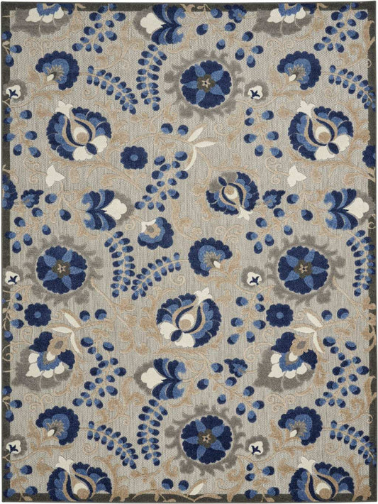 7' X 10' Blue And Gray Floral Indoor Outdoor Area Rug - Homeroots - Flyclothing LLC