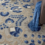 8' X 11' Blue And Gray Floral Indoor Outdoor Area Rug - Homeroots - Flyclothing LLC