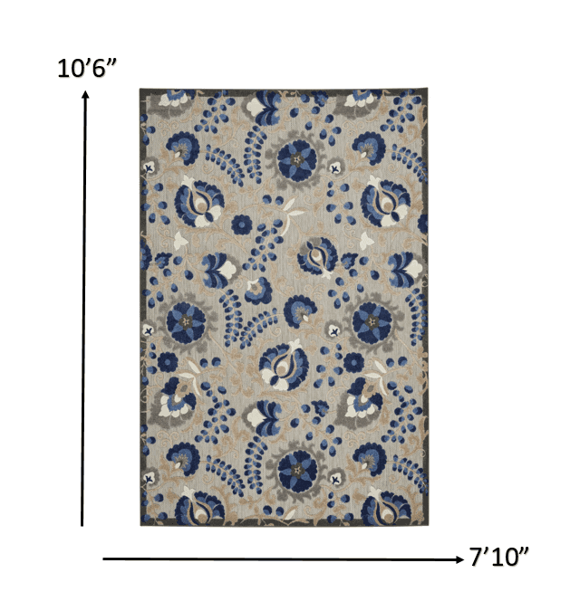 8' X 11' Blue And Gray Floral Indoor Outdoor Area Rug - Homeroots - Flyclothing LLC
